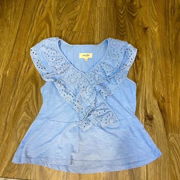 Anthropologie Tops - Anthropologie Porridge Clothing Blue Ruffle Blouse Size Small
